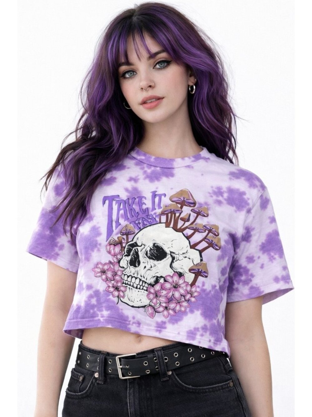 No Boundaries Skull Mushroom Tie Dye Graphic Tee XL NWT Grunge Goth Y2K Purple